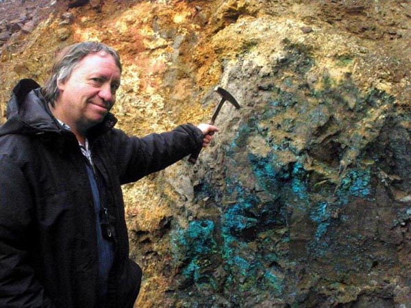 Blue copper sulphates on massive sulphides, Kukes, Albania