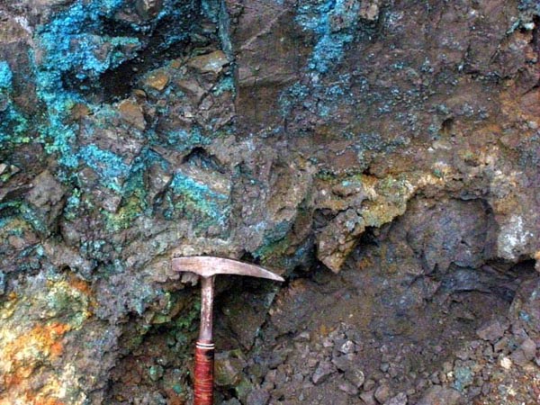 Blue copper sulphates on massive sulphides, Kukes, Albania